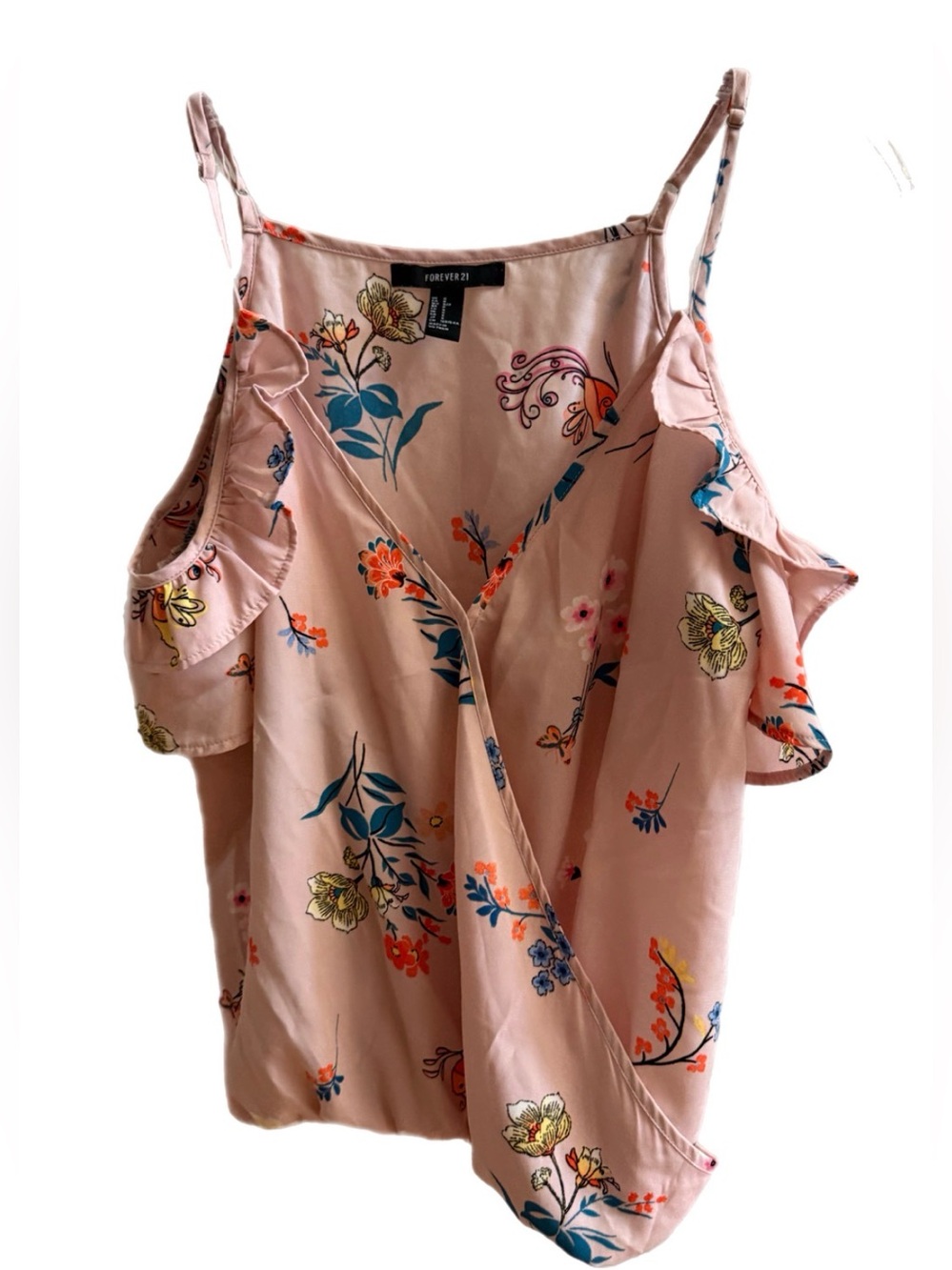 Forever 21 Blush Pink Floral Cold-Shoulder Spaghetti Strap Top